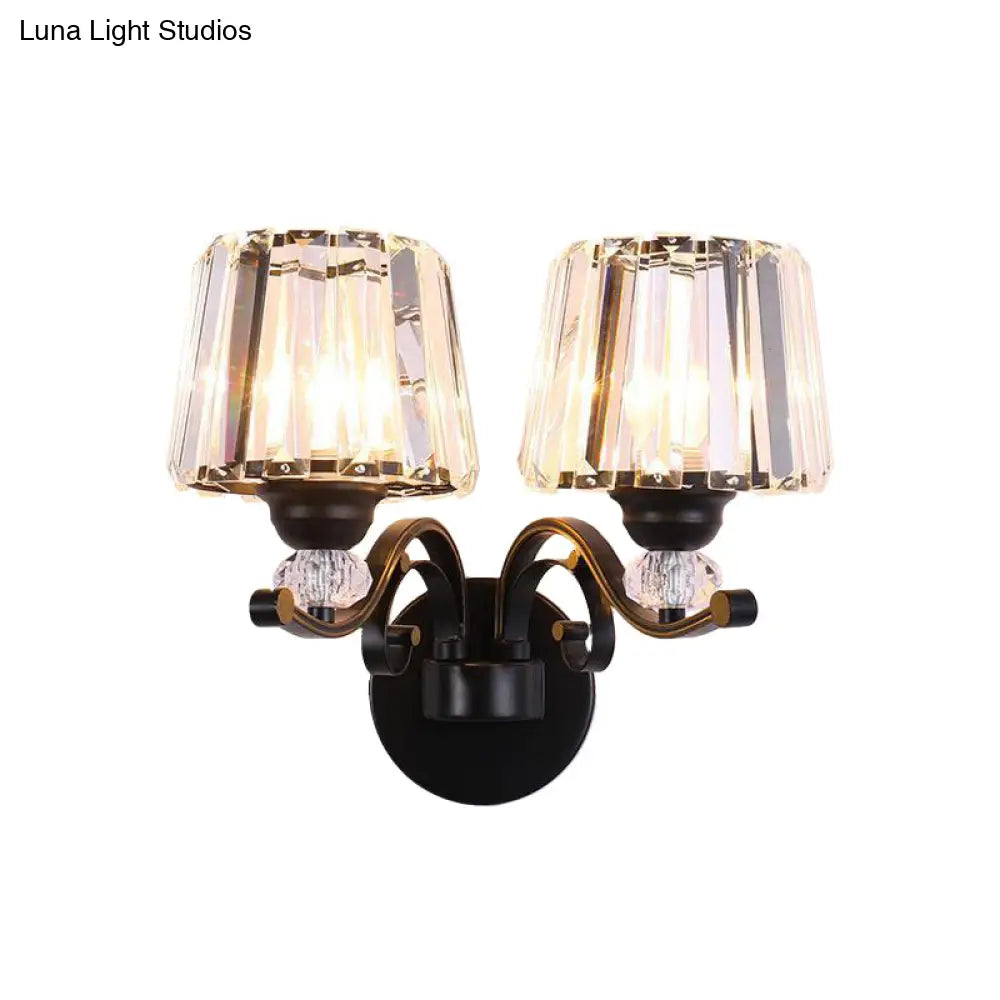 Prismatic Crystal Cone Wall Lamp: 1/2-Bulb Traditional Light For Living Room In Black
