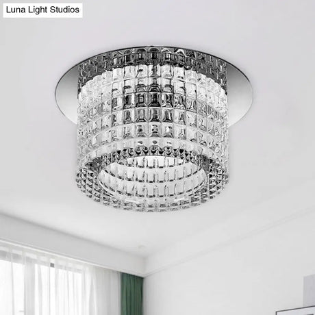 Prismatic Crystal Cylinder Ceiling Lamp - Modern Led Flush Mount Lighting In Warm/White Light