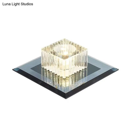 Prismatic Crystal Led Flush Mount Fixture For Square Corridors