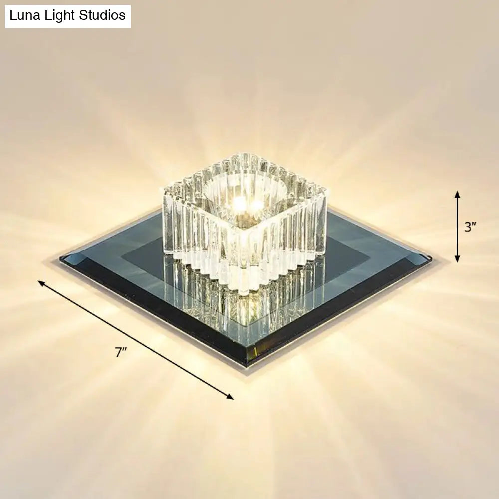 Prismatic Crystal Led Flush Mount Fixture For Square Corridors Black / Warm