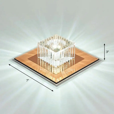 Prismatic Crystal Led Flush Mount Fixture For Square Corridors Tan / White