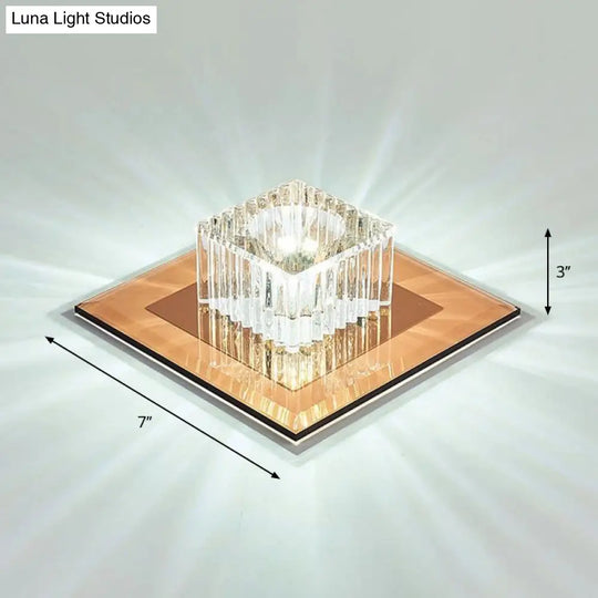 Prismatic Crystal Led Flush Mount Fixture For Square Corridors Tan / White