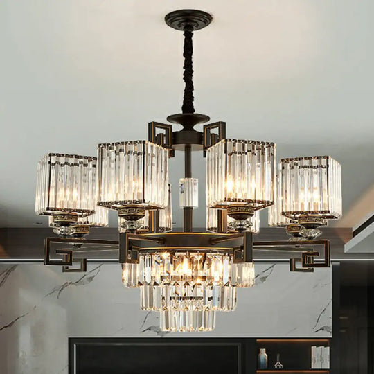 Prismatic Crystal Vintage Square Chandelier In Black - Ceiling Suspension Lamp 12 /