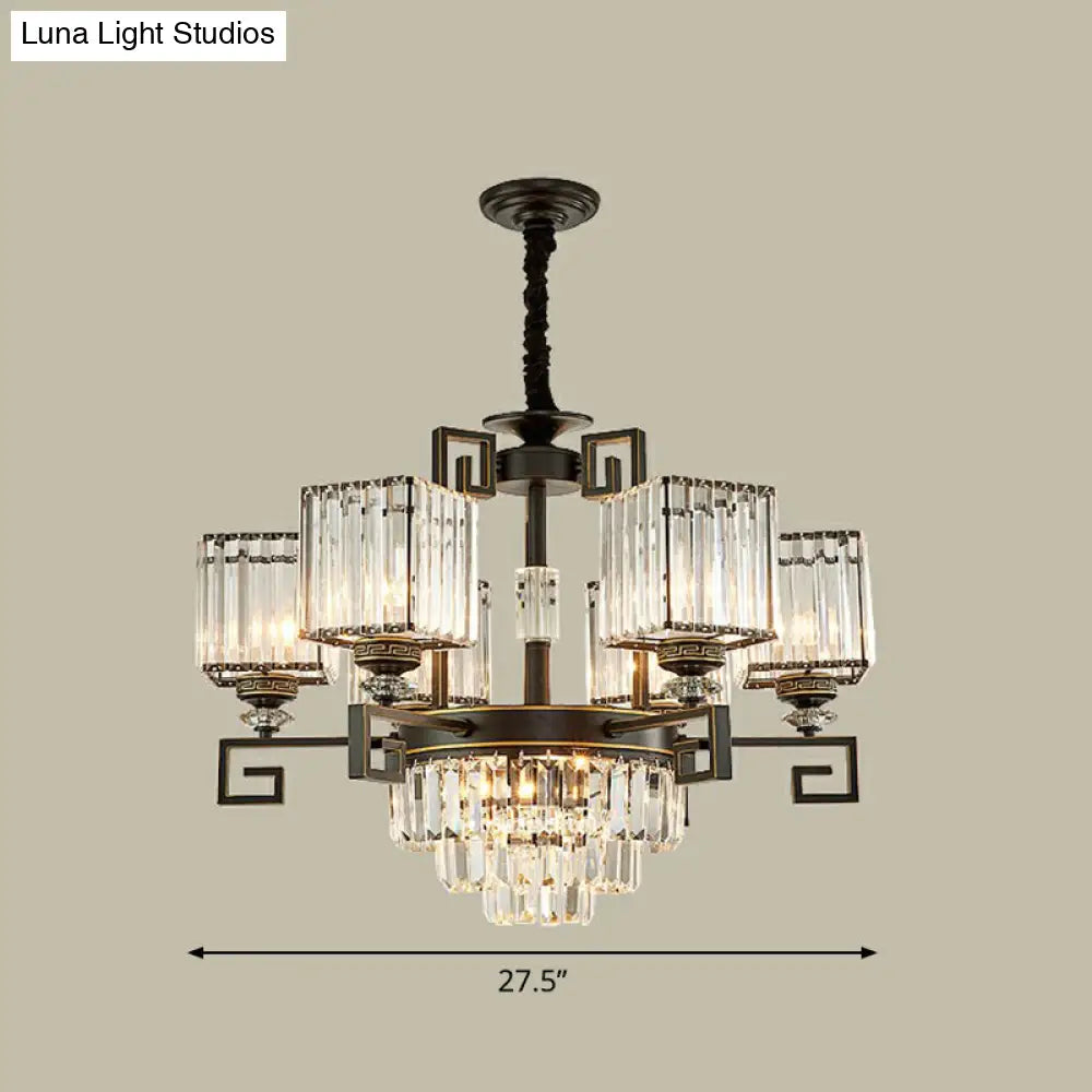 Prismatic Crystal Vintage Square Chandelier In Black - Ceiling Suspension Lamp