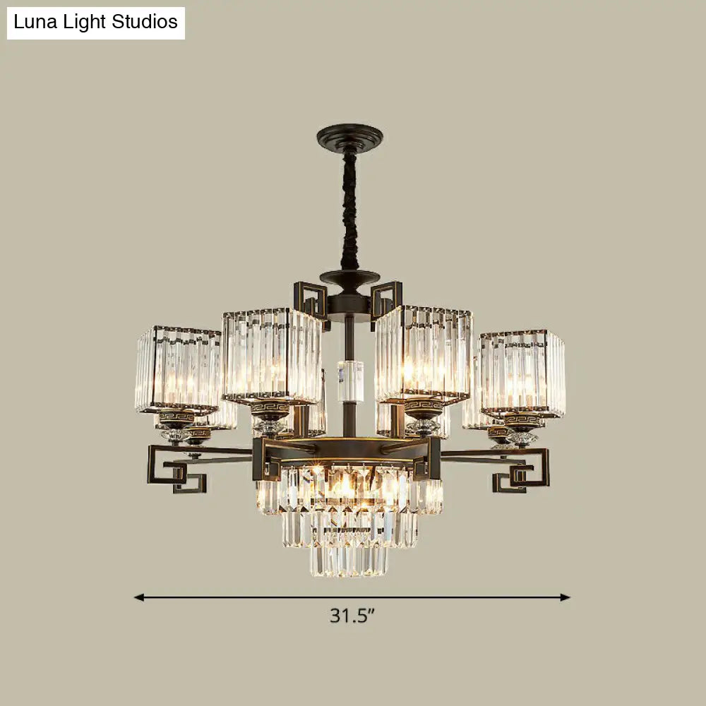 Prismatic Crystal Vintage Square Chandelier In Black - Ceiling Suspension Lamp