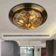 Prismatic Frosted Glass Flush Light Fixture - 3/4 Lights Bedroom Lighting In Brass 14 - 18’ Wide