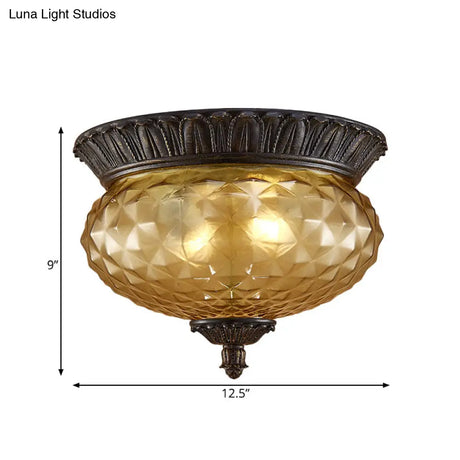 Prismatic Glass Black Flush Mount Lamp With Urn - Shaped And Teardrop Design - 8’/12.5’ Width 2