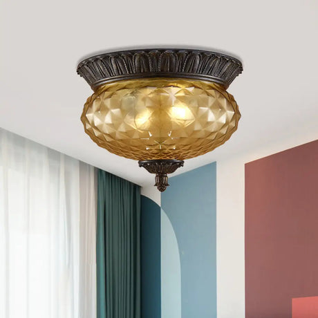 Prismatic Glass Black Flush Mount Lamp With Urn - Shaped And Teardrop Design - 8’/12.5’ Width 2