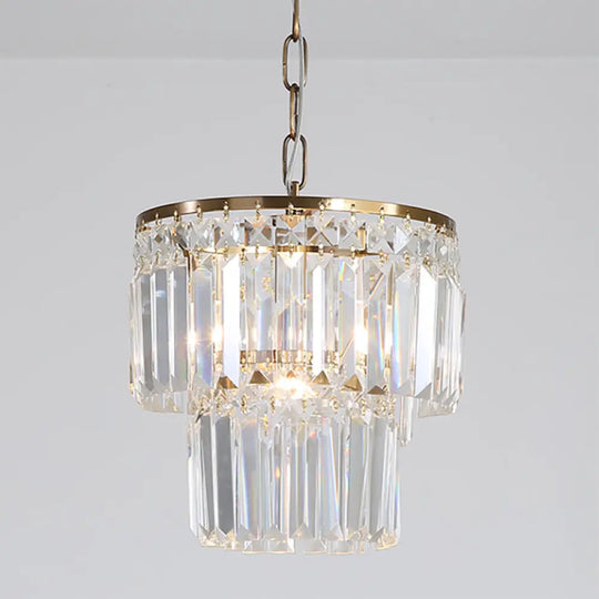 Prismatic Pendant Light: 2 Layer Crystal & Brass Hanging Ceiling Fixture for Living Room Brass