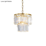 Prismatic Pendant Light: 2 Layer Crystal & Brass Hanging Ceiling Fixture for Living Room Brass