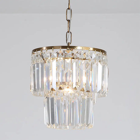 Prismatic Pendant Light: 2 Layer Crystal & Brass Hanging Ceiling Fixture for Living Room Brass