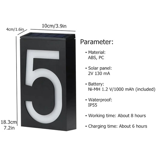 Outdoor Lighting Porch Lights House Number Solar Led Light 6 Led Illumination Doorplate Lamp With