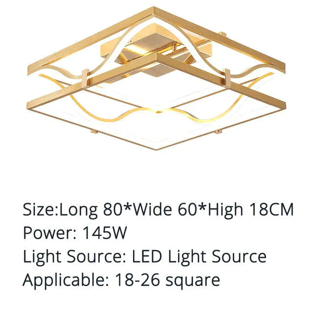 Led Ceiling Lights Gold Body Round/Square For Bedroom Support Remote Control Led Lamps