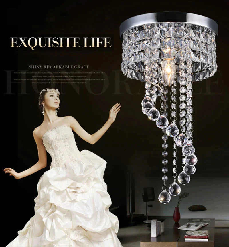 Led Crystal Ceiling Light Chrome Flush Mount Fixture With Raindrop Crystals Modern Ceiling Lighting