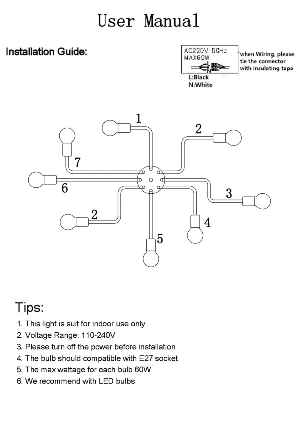 Loft Nordic Pipe Wrought Iron Ceiling Light 4/6/8 Heads Lamp