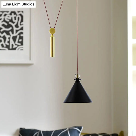 Pulley Pendant Lamp With Adjustable Height Modern Single Light Hanging Fixture For Kitchen Hallway