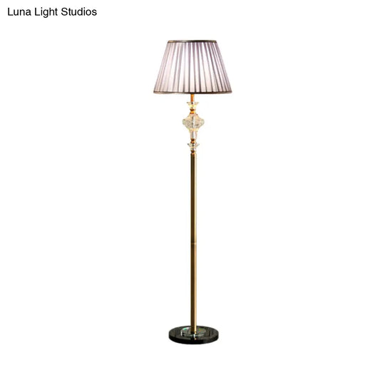 Purple Fabric Pleated Shade Standing Floor Lamp With Clear Crystal Accent