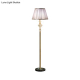 Purple Fabric Pleated Shade Standing Floor Lamp With Clear Crystal Accent