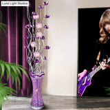 Purple Led Floral Floor Lamp With Elegant Twig Design Aluminum Vase-Shaped Decorative Standing Light