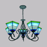 Pyramid Stained Art Glass Chandelier - Antique Style Ceiling Lighting For Restaurants 5 / Blue