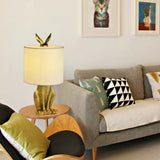 Rabbit Nightstand Lamp - Decorative Resin Bedside Table Light With Fabric Shade Gold