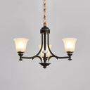 Radial Ceiling Chandelier - Black & Gold With Traditional Cream Glass 3/5/6 Heads Living Room