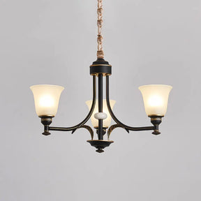 Radial Ceiling Chandelier - Black & Gold With Traditional Cream Glass 3/5/6 Heads Living Room