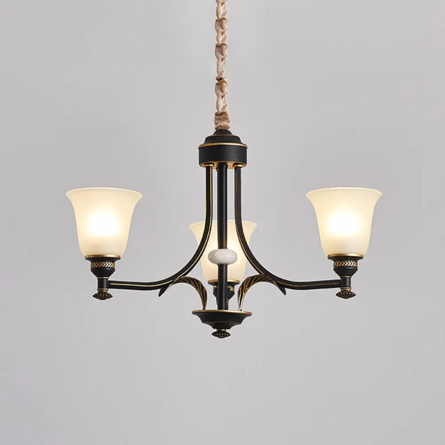 Radial Ceiling Chandelier - Black & Gold With Traditional Cream Glass 3/5/6 Heads Living Room