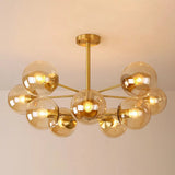Radial Chandelier Pendant Light In Antiqued Brass - Contemporary Glass Design For Living Room
