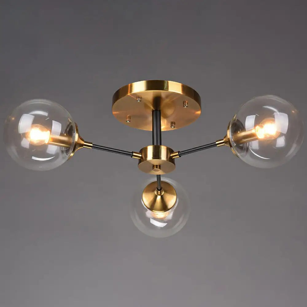 Radial Flush Mount Black And Brass Ceiling Light With Glass Ball Shade 3 / Clear