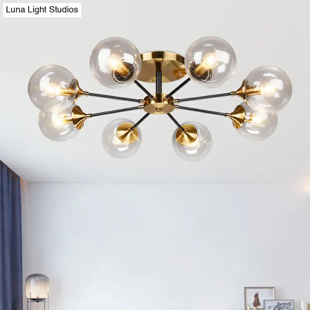 Radial Flush Mount Black And Brass Ceiling Light With Glass Ball Shade