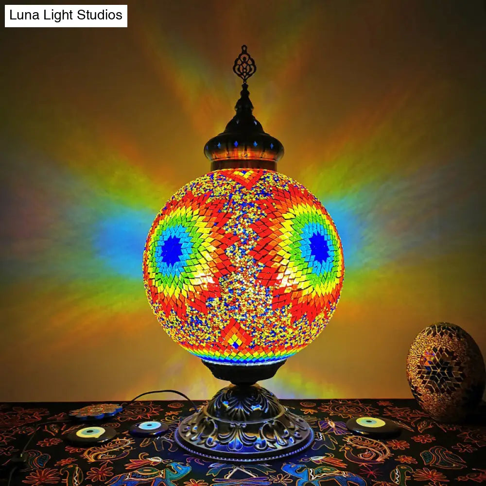 Raelynn - Vintage Sphere Nightstand Lighting 1-Light Hand Rolled Art Glass Night Table Light For