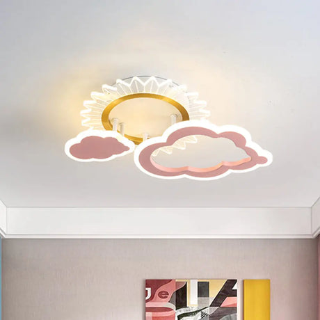 Rainbow Cloud Led Pink Flushmount For Child’s Bedroom / Sun