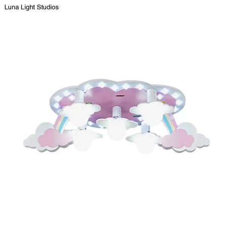 Rainbow Girl’s Wood Ceiling Lamp: Pink 5 - Light Cartoon Flush Mount With Open Bulb Design