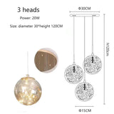 Raloo - Modern Led Glass Ball Chandelier 3 Heads / Transparent Glass Cold White Pendant Lighting