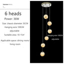 Raloo - Modern Led Glass Ball Chandelier 6 Heads / Transparent Glass Cold White Pendant Lighting