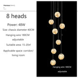 Raloo - Modern Led Glass Ball Chandelier 8 Heads / Transparent Glass Cold White Pendant Lighting