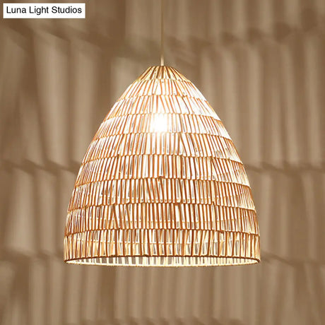 Rattan Hanging Ceiling Light - Asian-Inspired Single Wood Pendant Fixture