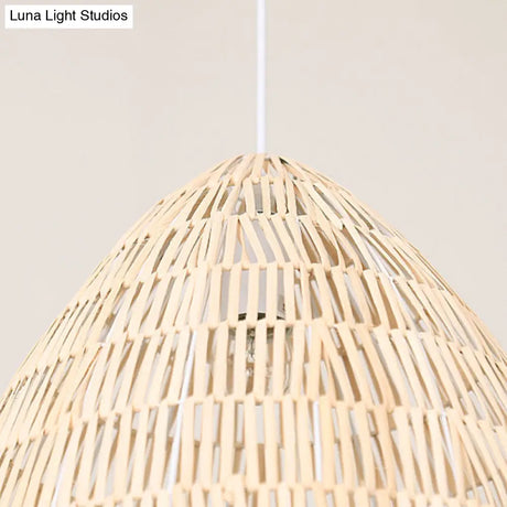 Rattan Hanging Ceiling Light - Asian-Inspired Single Wood Pendant Fixture
