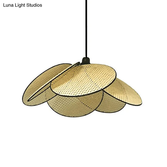 Rattan Hanging Lamp: Asian Style Wood Ceiling Light For Tea Room Flower-Inspired Design
