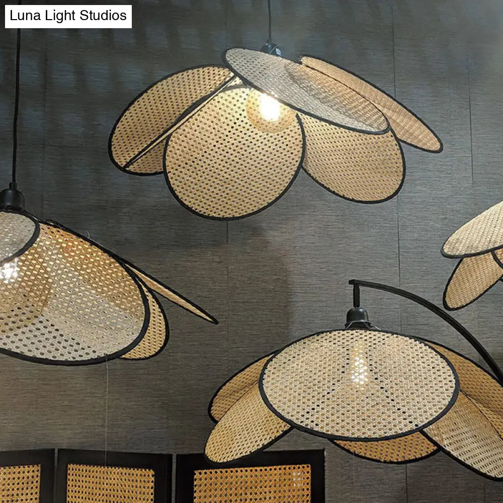 Rattan Hanging Lamp: Asian Style Wood Ceiling Light For Tea Room Flower-Inspired Design