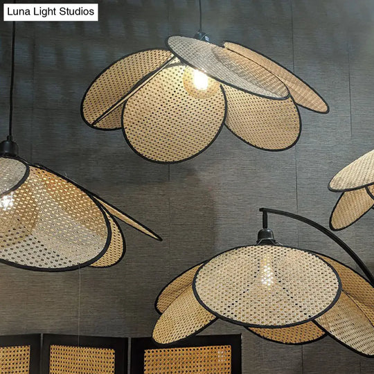 Rattan Hanging Lamp: Asian Style Wood Ceiling Light For Tea Room Flower-Inspired Design