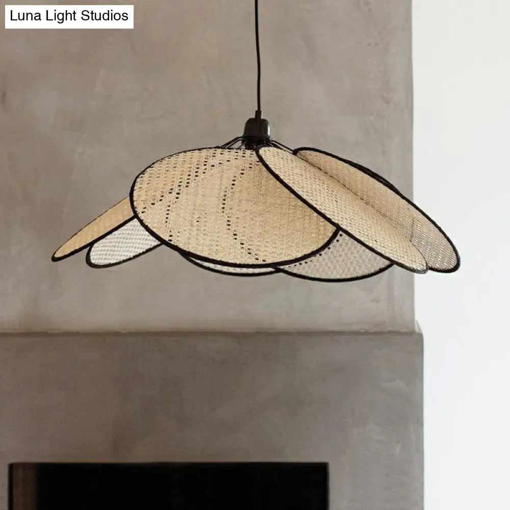 Rattan Hanging Lamp: Asian Style Wood Ceiling Light For Tea Room Flower-Inspired Design