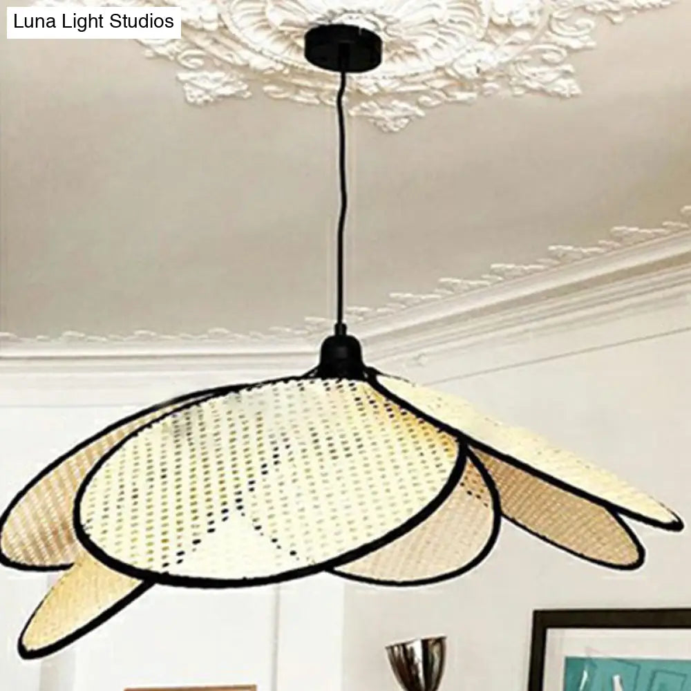 Rattan Hanging Lamp: Asian Style Wood Ceiling Light For Tea Room Flower-Inspired Design