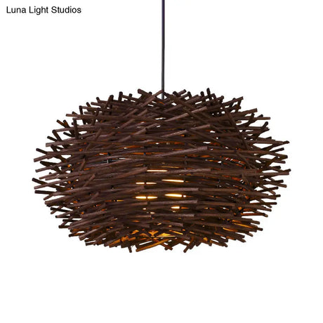 Rattan Shade Chinese Ceiling Lamp - White Global Pendant Light With 1 Bulb