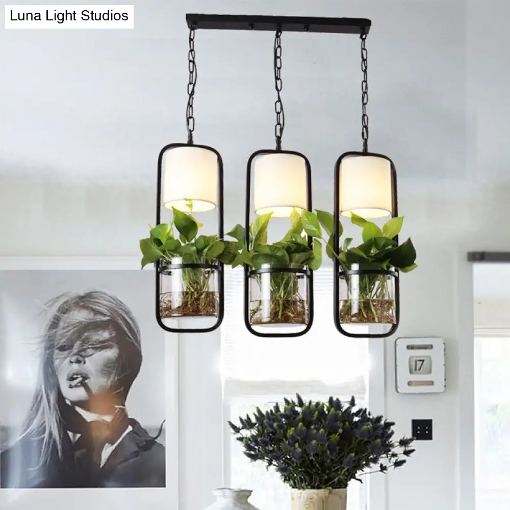 Rectangle Cluster Pendant Light - Industrial Black/White Metal 2/3 Bulbs Down Lighting Dining Room