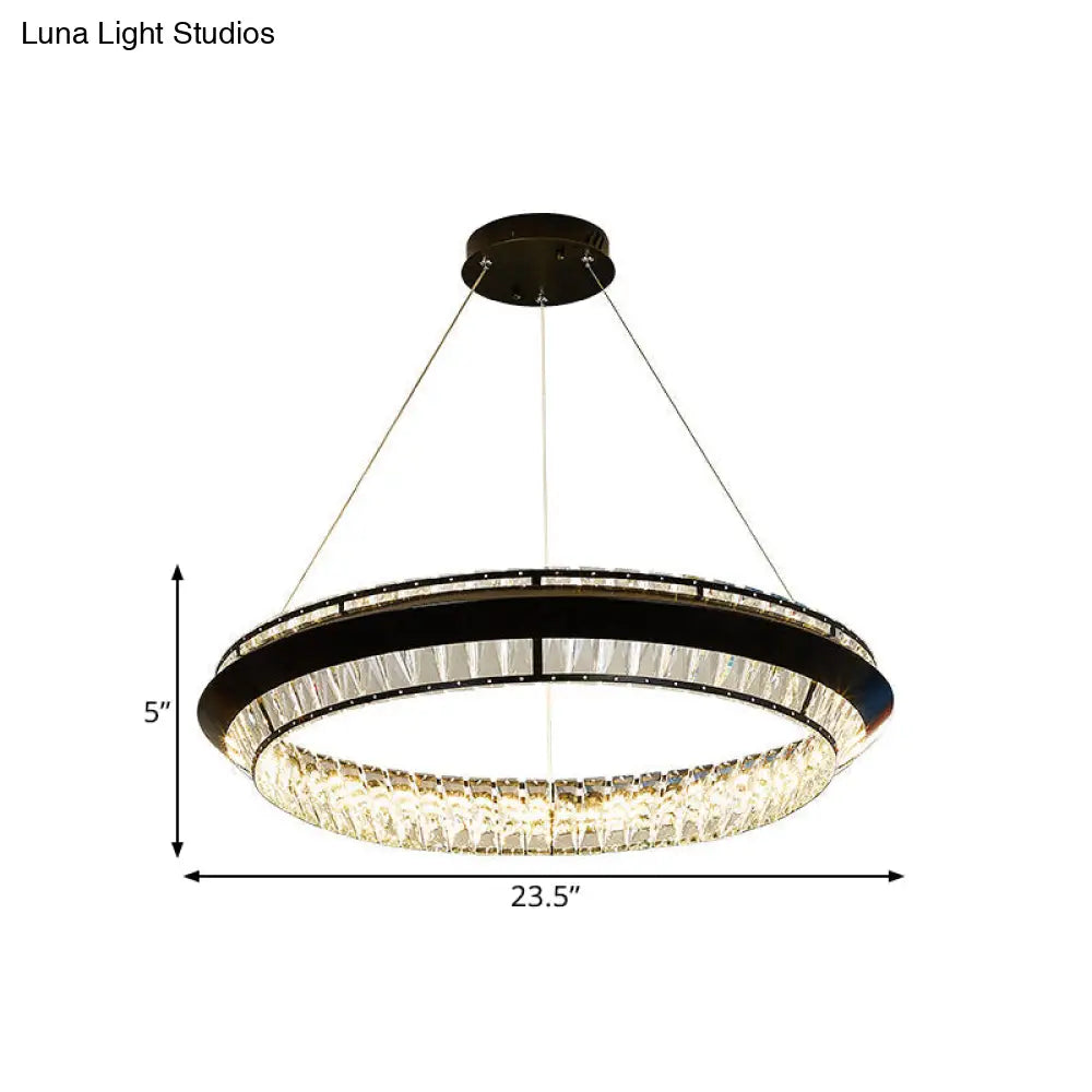 Rectangle-Cut Crystal Led Ring Chandelier In Contemporary Black