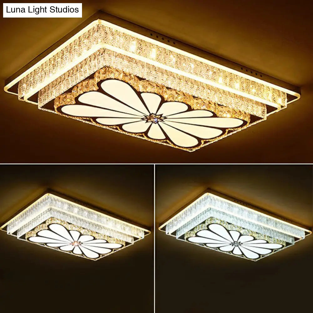 Rectangle Led Clear Crystal Flush Mount Ceiling Light For Modern Living Rooms