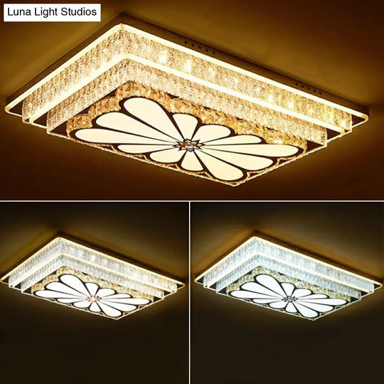 Rectangle Led Clear Crystal Flush Mount Ceiling Light For Modern Living Rooms