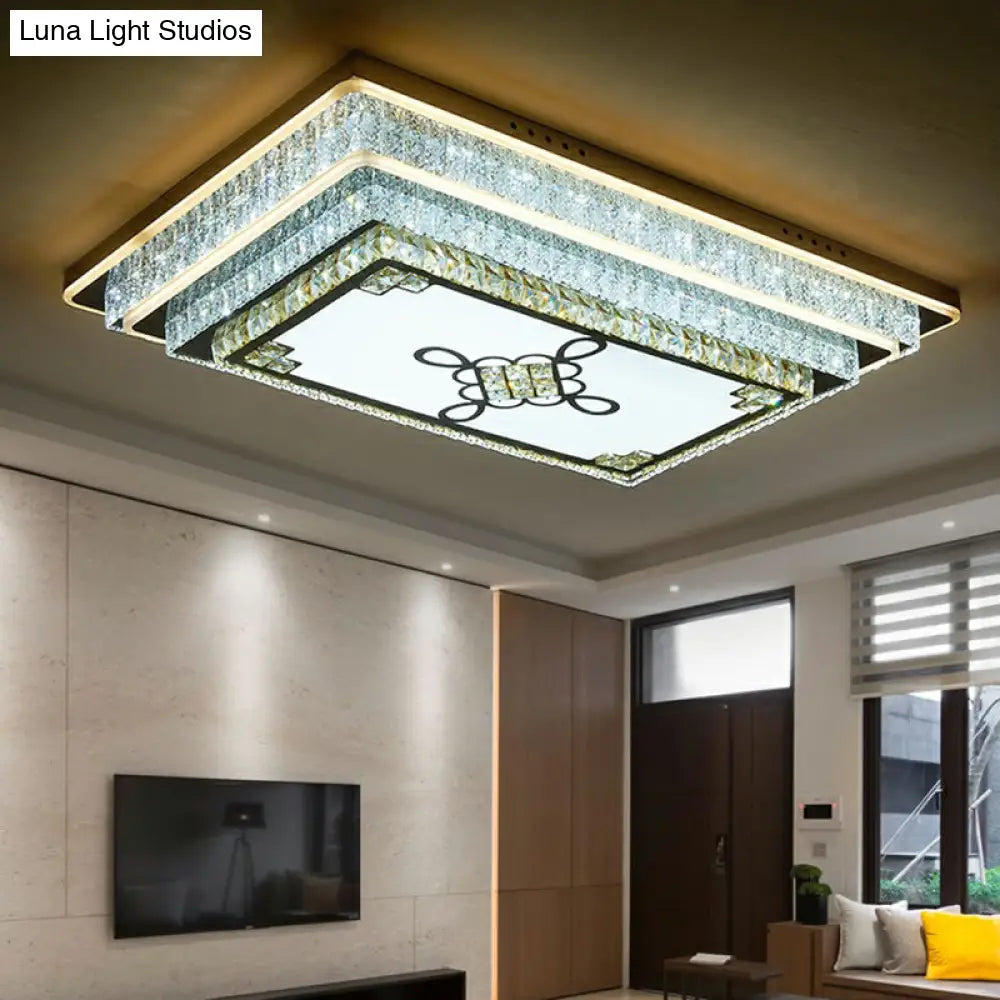 Rectangle Led Clear Crystal Flush Mount Ceiling Light For Modern Living Rooms